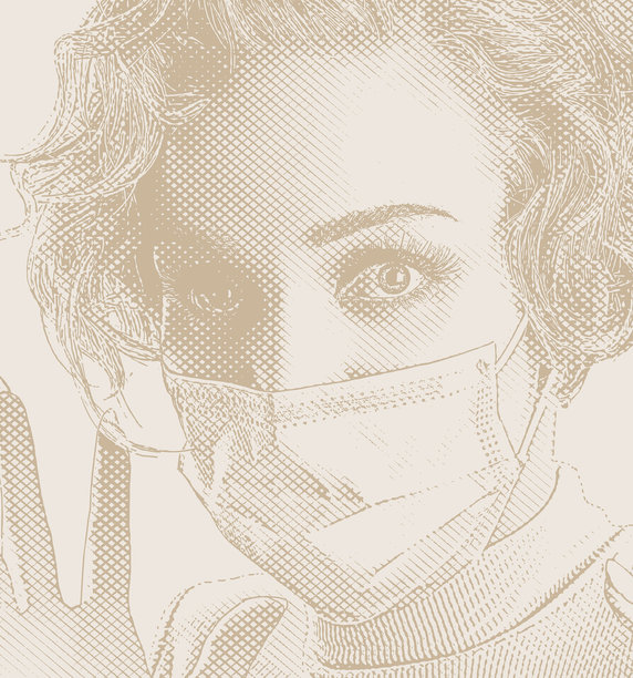 戴着防护面具的女人脸上带着焦虑的表情图片下载