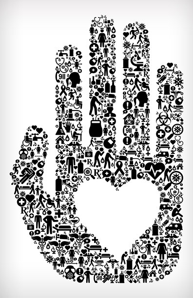 爱的手流感冠状病毒图标模式图片下载