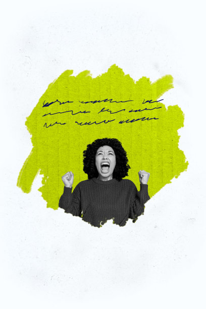 愤怒的非洲女孩在涂鸦背景前尖叫的垂直照片拼贴，表现出双相障碍、抑郁和情绪疲惫的问题。图片下载