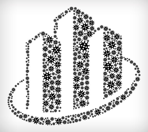 城市景观建筑流感冠状病毒图标模式图片下载