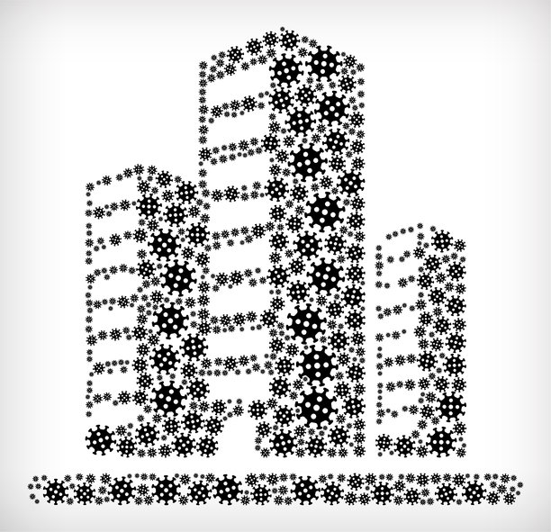 办公楼流感冠状病毒图标模式图片下载