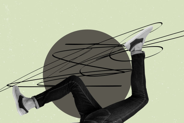 时尚杂志风格的拼贴照片，展示了一位匿名女孩和男孩的腿，穿着运动鞋和牛仔裤，倒立着购物。图片下载