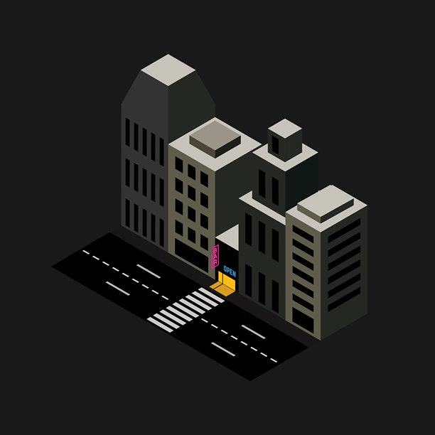 等距城市酒吧插图图片下载