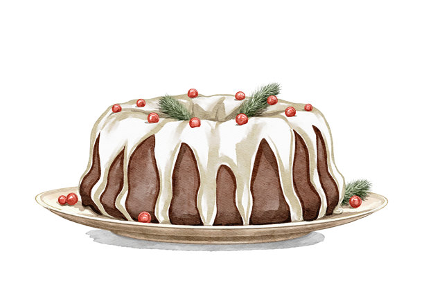 水彩巧克力圣诞纸杯蛋糕与糖霜和浆果在盘子里图片下载