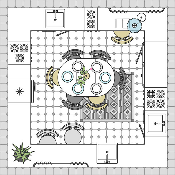 厨房家具图标。室内设计建筑平面图标准集合，俯视图。矢量图集。图片下载