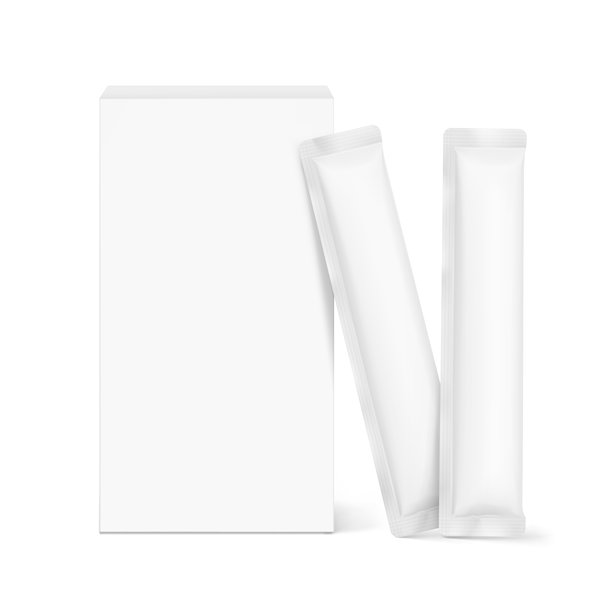 空白的三联封条包装袋与纸板盒的模型。图片下载