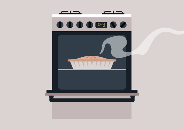 苹果派在开放的烤箱中烘烤，散发出香甜的蒸汽，弥漫在厨房里，烤箱的温暖色调营造出一个舒适的氛围，非常适合烘焙。图片下载