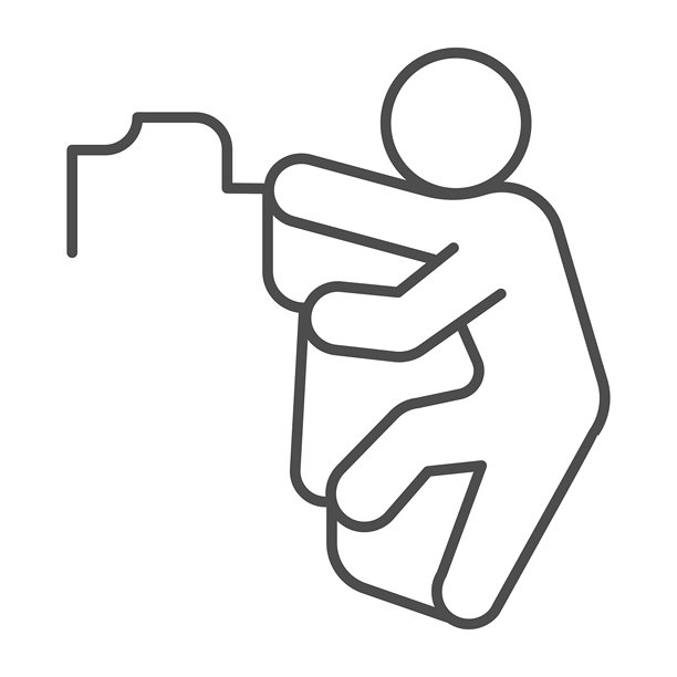 山地岩石上的运动员男士细线图标，夏季运动概念。矢量图形。攀岩运动员，极限运动标志，白色背景上的轮廓风格图标，适用于移动或网页设计。图片下载