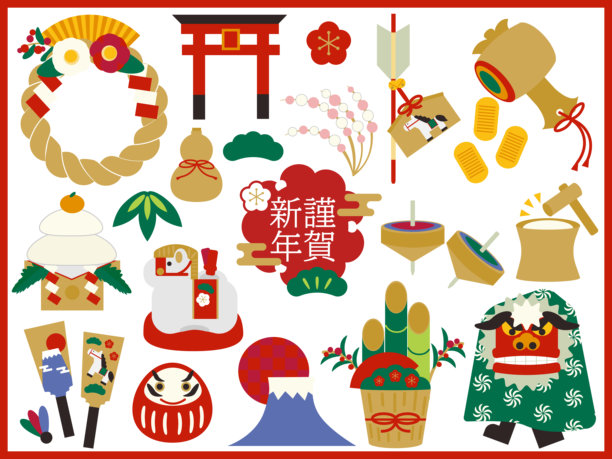 新年贺卡素材套件，包含马年插图图片下载