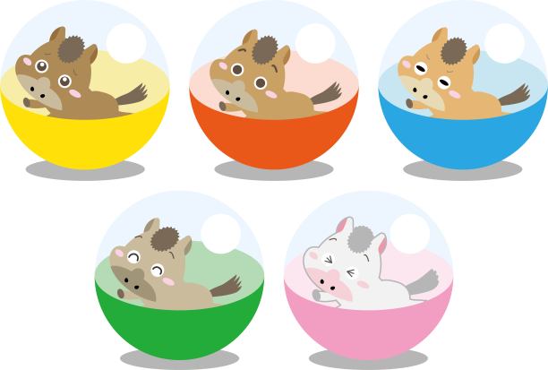 色彩斑斓的马角色在扭蛋中，展现各种面部表情，适用于生肖或玩具主题 / 插图素材（矢量插图）图片下载