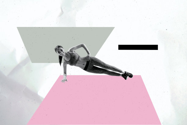 漂亮运动女孩做平板支撑的3D合成横幅照片拼贴，健康生活方式，普拉提，运动，健身，锻炼，有氧运动图片下载