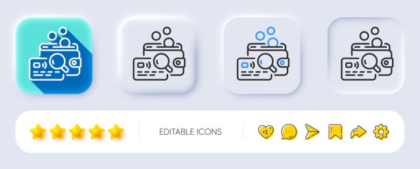 检查线条图标。预算会计标志。拟物化按钮。矢量图。图片下载