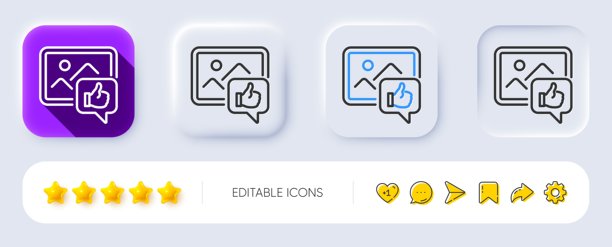 喜欢的照片线条图标。点赞符号。拟物化按钮。矢量图。图片下载