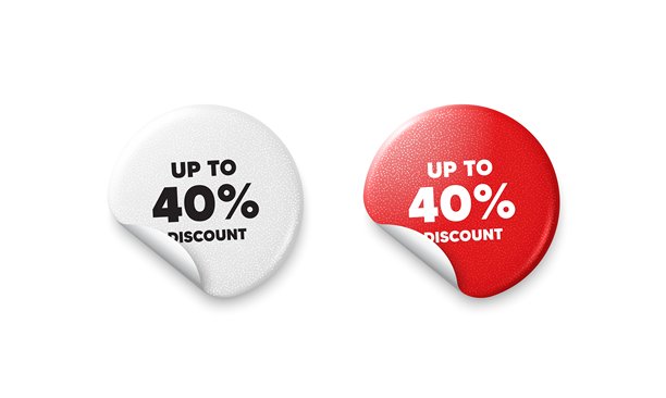 高达40%的折扣。促销价格标志。特价标签贴纸。矢量图。图片下载