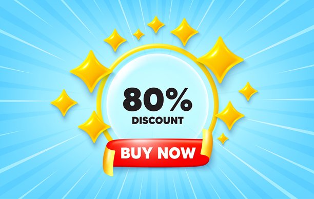 80%折扣。促销价格标志。阳光射线横幅。矢量图图片下载