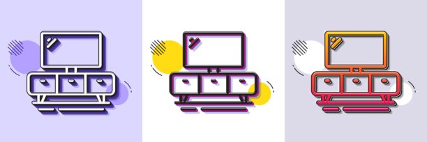 电视柜线条图标。家居家具标志。半色调点状图案。矢量图。图片下载
