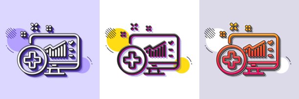 医疗分析线条图标。医院统计标志。半色调点状图案。矢量图。图片下载