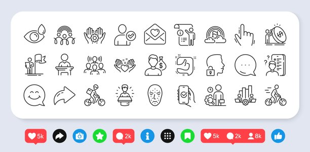 微笑脸、情书和调查线图标包。适用于网页应用程序。社交媒体图标。矢量图。图片下载