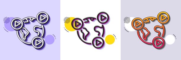 虚拟会议线条图标。在线培训标志。半色调点状图案。矢量图。图片下载