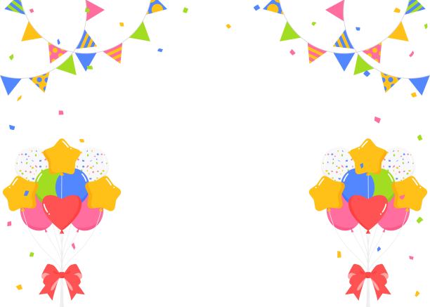 彩旗、派对旗帜、气球、五彩纸屑装饰框、背景素材图片下载