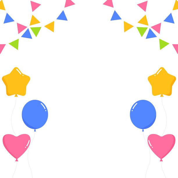 彩旗、派对旗帜、气球装饰框、背景素材、正方形尺寸图片下载