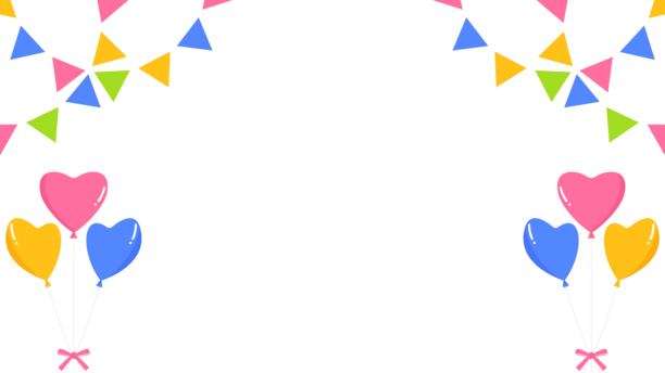 心形气球、彩旗、派对旗帜装饰框架、背景素材图片下载