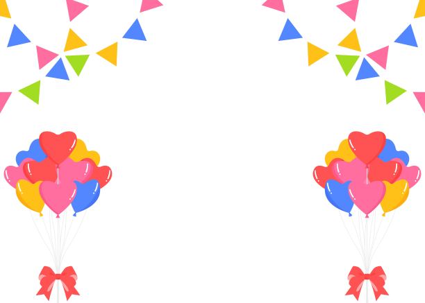 心形气球、彩旗、派对旗帜装饰框架、背景素材图片下载