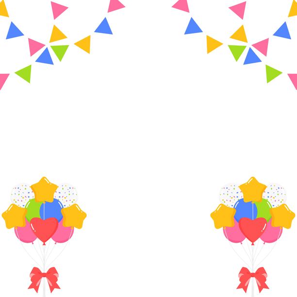 彩旗、派对旗帜、气球装饰框、背景素材、正方形尺寸图片下载