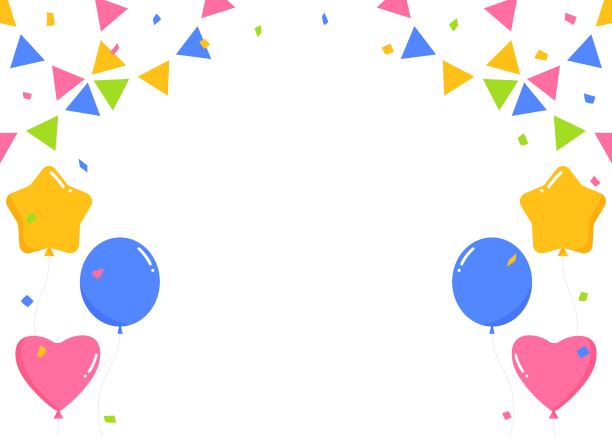 彩旗、派对旗帜、气球、五彩纸屑装饰框、背景素材图片下载