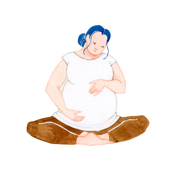 坐着盘腿的孕妇水彩插图图片下载
