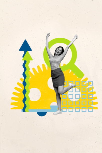 展示个人与网络界面和同步图标的拼贴，代表在线自由职业工作档案、简历和商业分析。图片下载