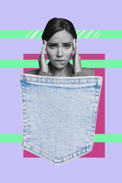 快乐女孩和男孩在牛仔裤口袋里窥视的竖版照片拼贴，舞会派对周末放松娱乐假期庆祝图片下载