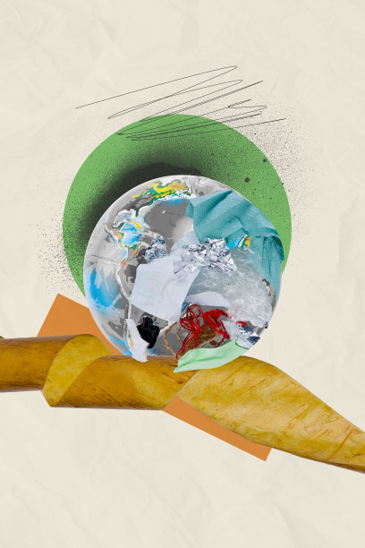 垂直照片拼贴，展示地球上巨大的垃圾堆，体现世界污染问题和灾难，垃圾孤立在涂鸦背景上。图片下载