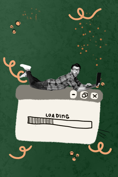 横幅图像 3D 艺术作品 照片拼贴 快乐的女商人和男商人站在加载图标前，象征职业目标的进展与成就图片下载