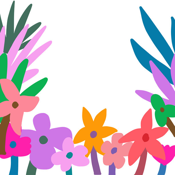 色彩斑斓的可爱儿童画花朵背景，留有空白空间图片下载