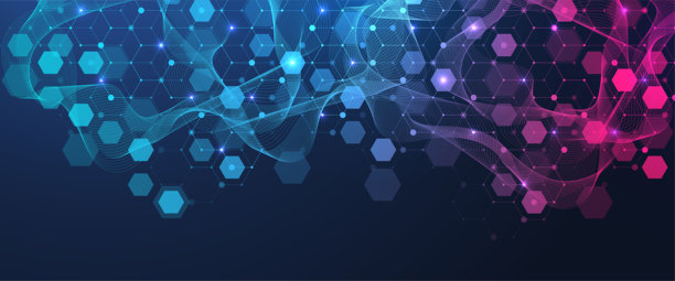 分子抽象结构与基因工程DNA。医疗保健与医学背景概念。科学研究背景。波动流动。创新模式。矢量插图。图片下载