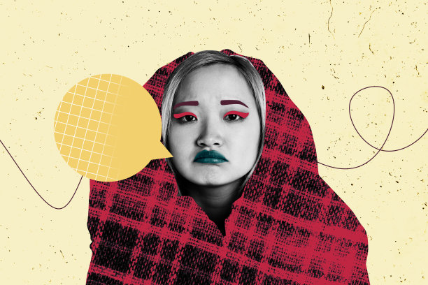 全3D海报艺术照片拼贴，展示思维女孩的情绪，涵盖抑郁、心理、压力、康复和疲惫主题。图片下载