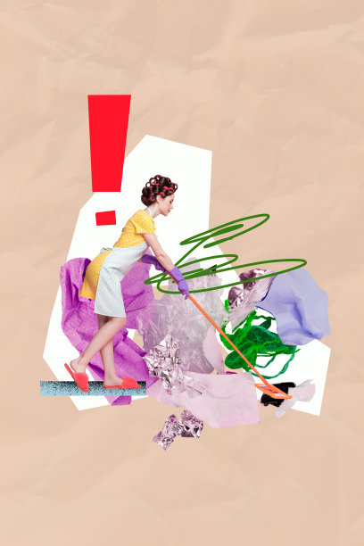 海报趋势草图模板 3D 照片拼贴 家庭主妇清洗地板 清理杂物 自然 地球 志愿者意识 回收日图片下载