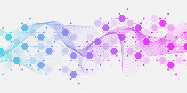 分子抽象结构与基因工程DNA。医疗保健与医学背景概念。科学研究背景。波动流动。创新模式。矢量插图。图片下载