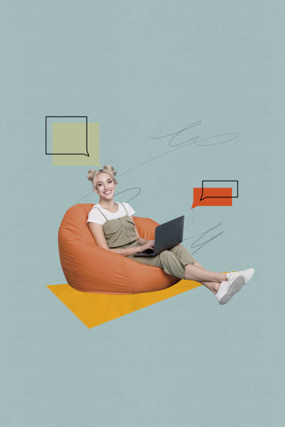 全3D照片图像拼贴，展示快乐漂亮女孩与笔记本电脑的聊天通知，交流对话短语。图片下载