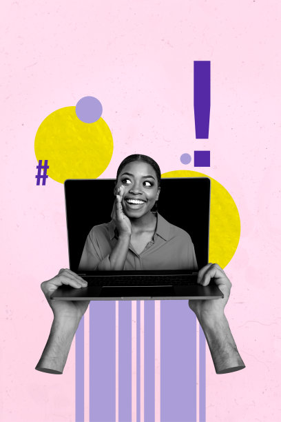 办公室工作人员的3D照片拼贴，包含女商人、男商人、感叹号、注意、警告、职业发展。图片下载