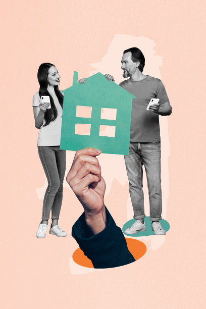 年轻男女在新房搬家过程中使用智能手机进行在线抵押贷款购买的垂直照片拼贴图片下载