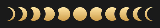 金色月相孤立图标集合，包含盈月、亏月、凸月、弦月，代表月球周期符号，简约矢量，星象学，天体，黑暗空间，优雅天文学装饰图形设计。图片下载