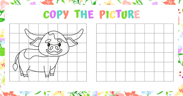 可爱的卡通水牛复印图片工作表。矢量插图图片下载
