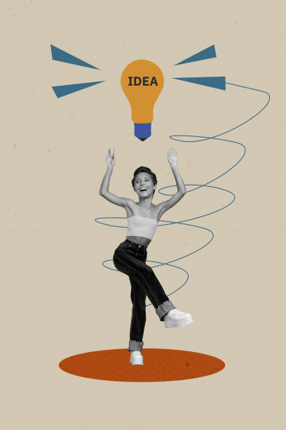 趋势艺术作品合成素描图像照片拼贴，年轻女士手持创意灯泡，象征智能解决方案、创新、灵感、知识与逻辑。图片下载