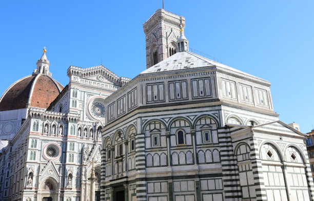 大圆顶城市的洗礼堂和大教堂的宽角照片图片下载