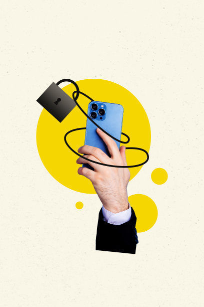 手持智能手机的复合3D照片拼贴设计趋势草图，展示了博客、绳锁、保护数据的软件应用安全性。图片下载