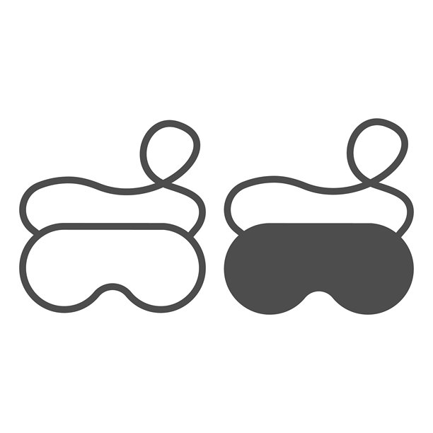 带有弹性带的睡眠眼罩和实心图标，水疗按摩概念。矢量图形。用于眼睛安全的柔软眼罩，白色背景上的配件标志，适用于移动或网页设计的轮廓风格图标。图片下载