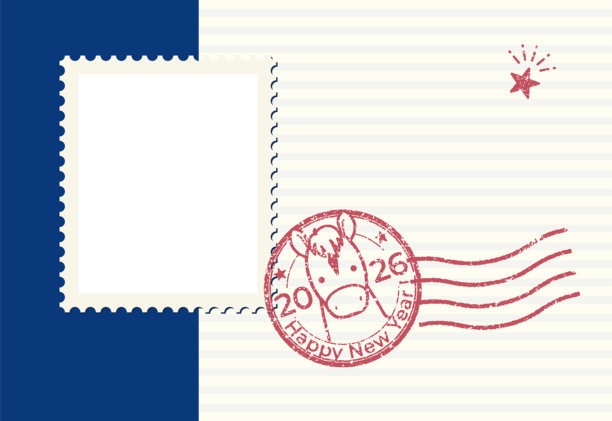 时尚可爱的马年贺卡模板，带有照片空间（无祝福文字）图片下载