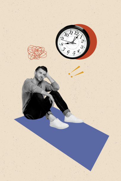 时限压力的复合趋势艺术草图，照片拼贴，表现一位年轻男士因时间紧迫而感到沮丧，坐着思考，疲惫不堪，周围一片凌乱。图片下载